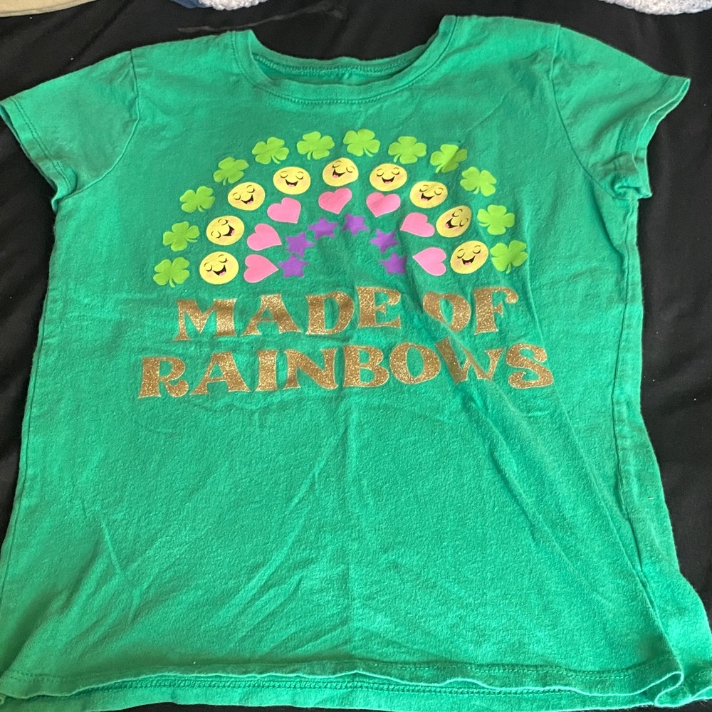 Green Kids T-Shirt with Rainbow Print